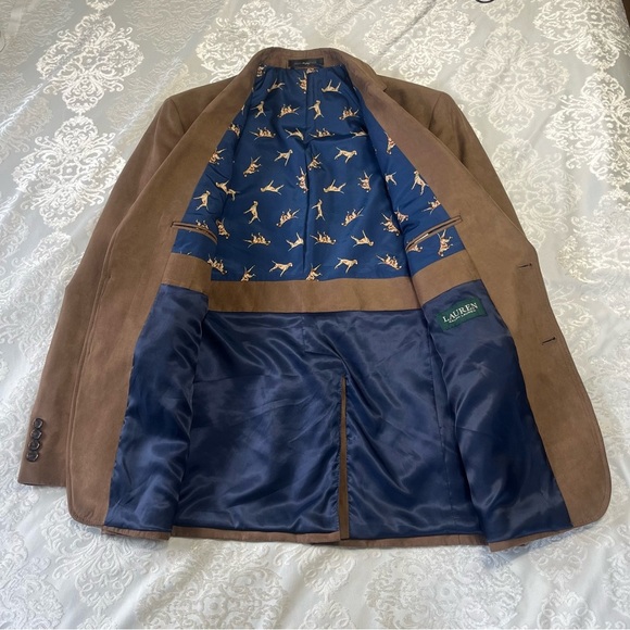 Lauren Ralph Lauren Microsuede Sport Coat Brown With Hound Pattern Size 40R - Picture 3 of 8